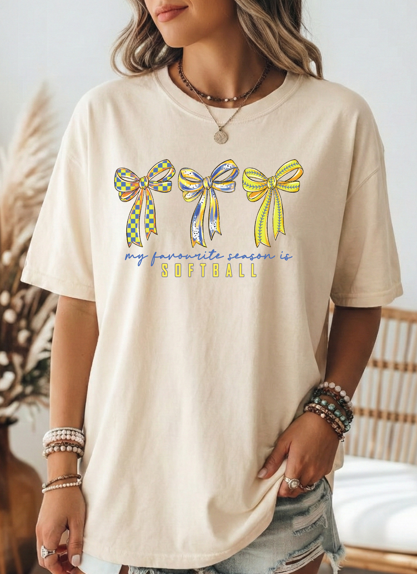 Favorite Season Softball Tee - Blue/yellow